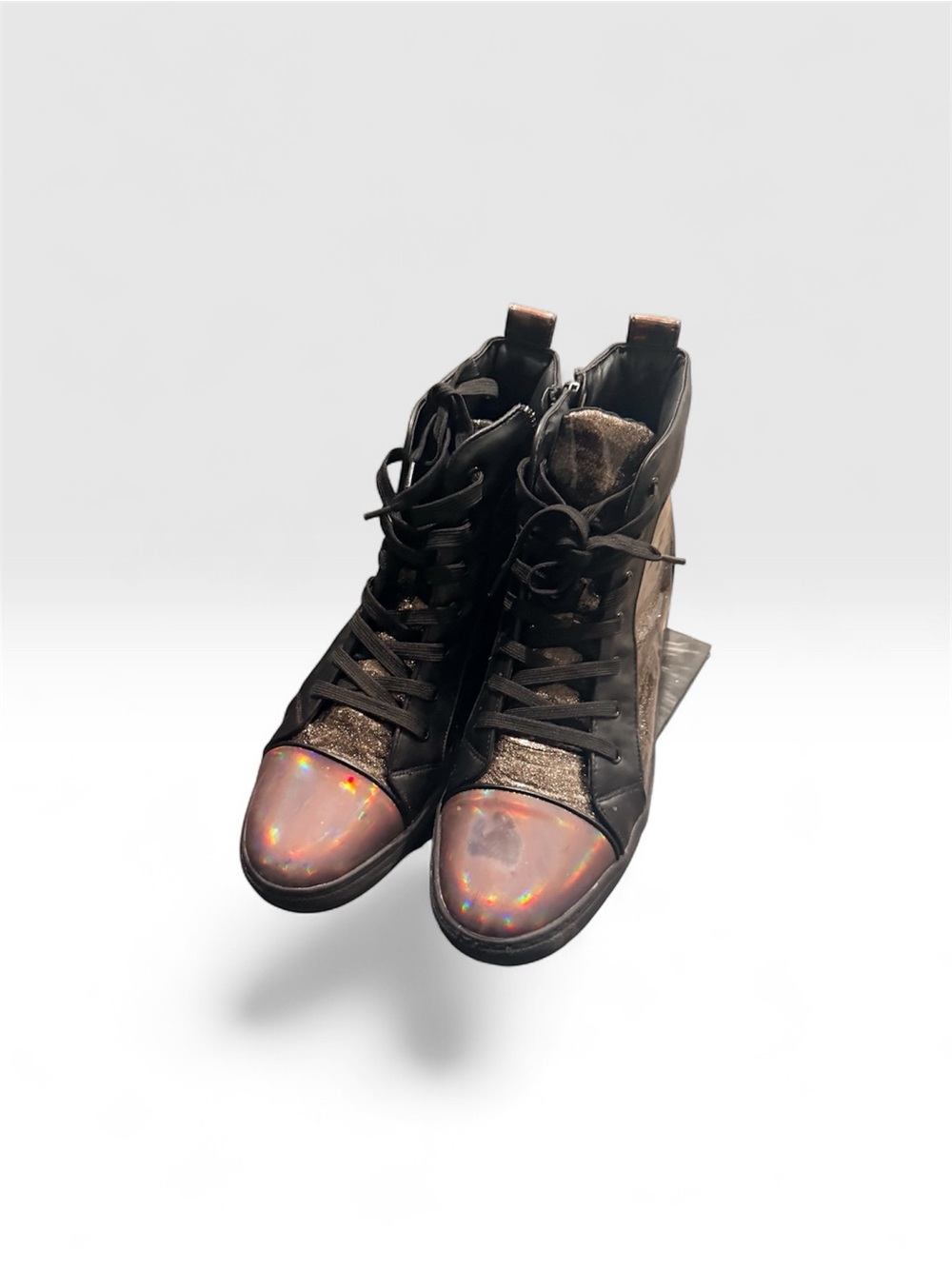 Men's Black High-Top Sneakers with Iridescent Toe